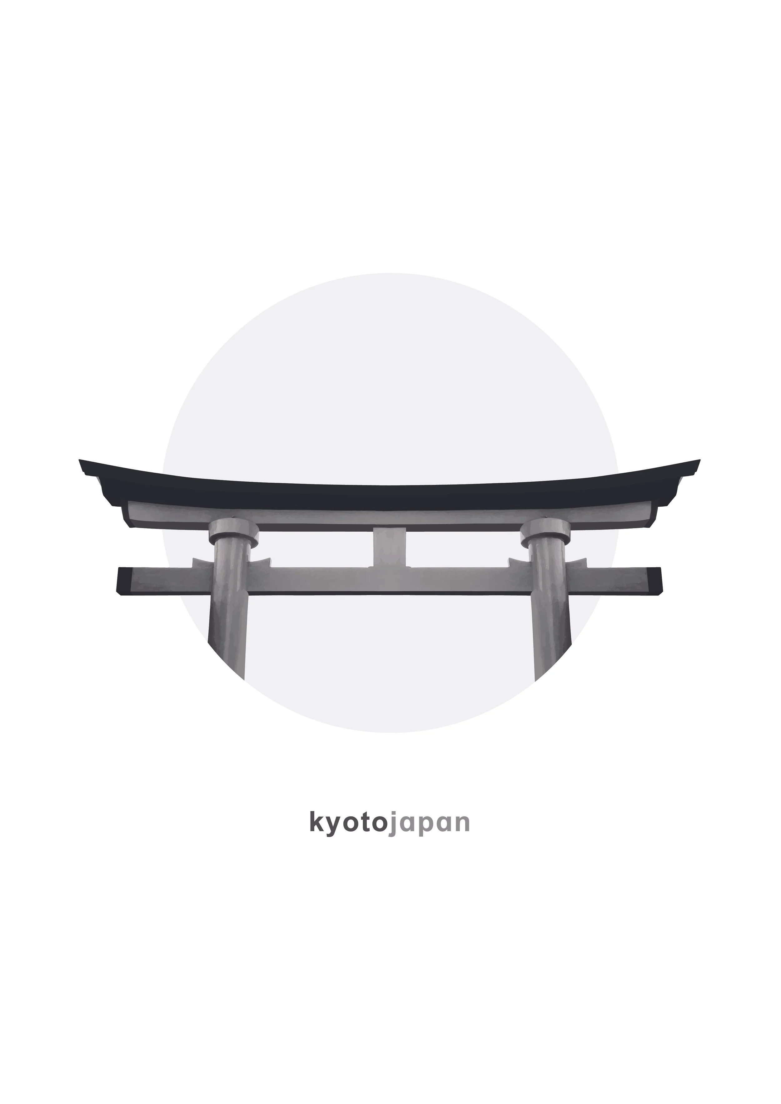 Minimalist depiction of a traditional Japanese torii gate in Japan, with the word 'kyotojapan' written below.