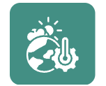Weather icon showing global warming with a globe, sun, and thermometer