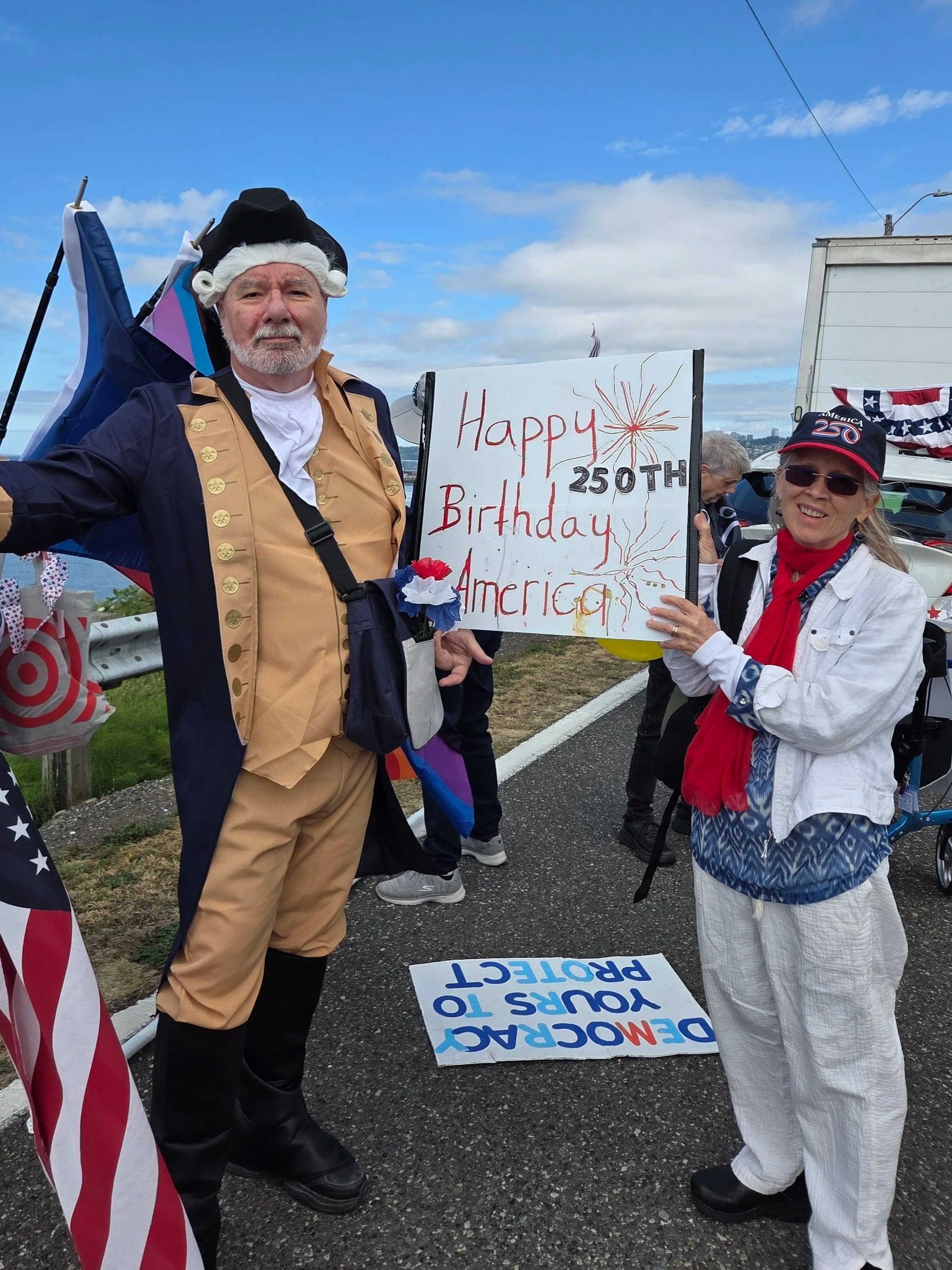 General Washington dropped in to offer his support! No sign of his horse Nelson, greatly simplifying post-parade cleanup...