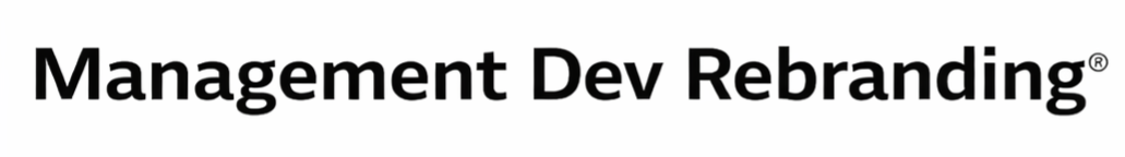 Texte 'Management Dev Rebranding' en noir sur fond blanc.