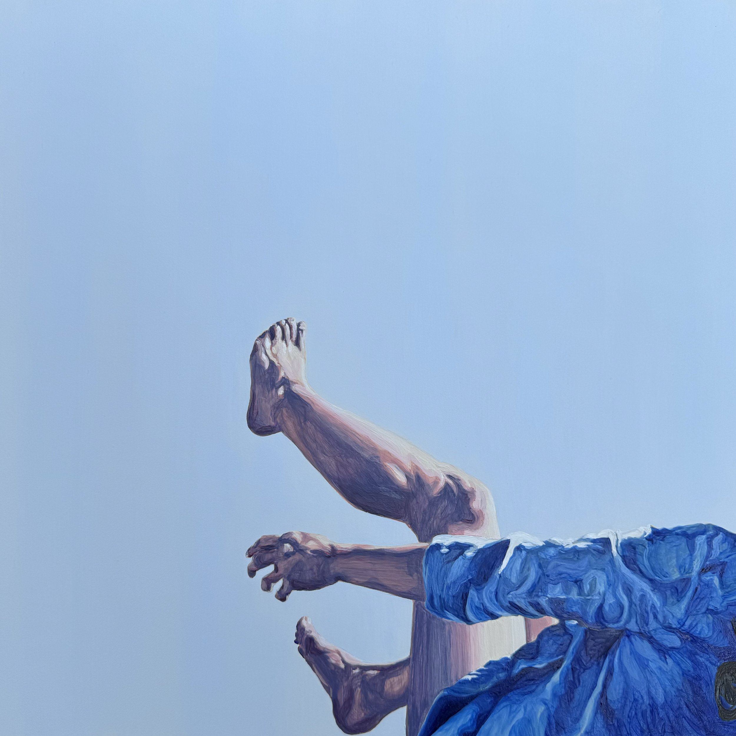 Falling (legs), 2024, Acrylic on panel, 30.5 x 30.5 cm