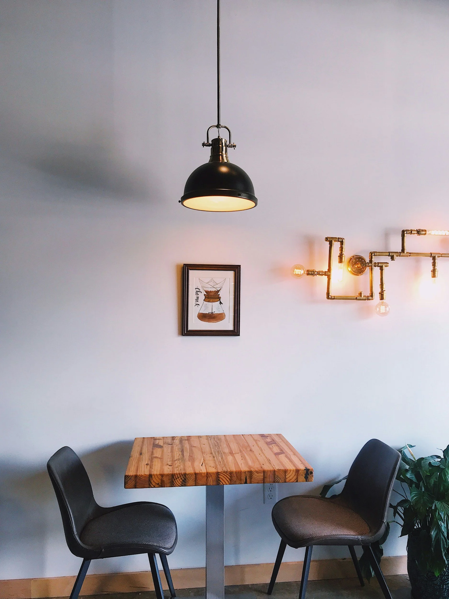 Two chairs facing each other with a table in between