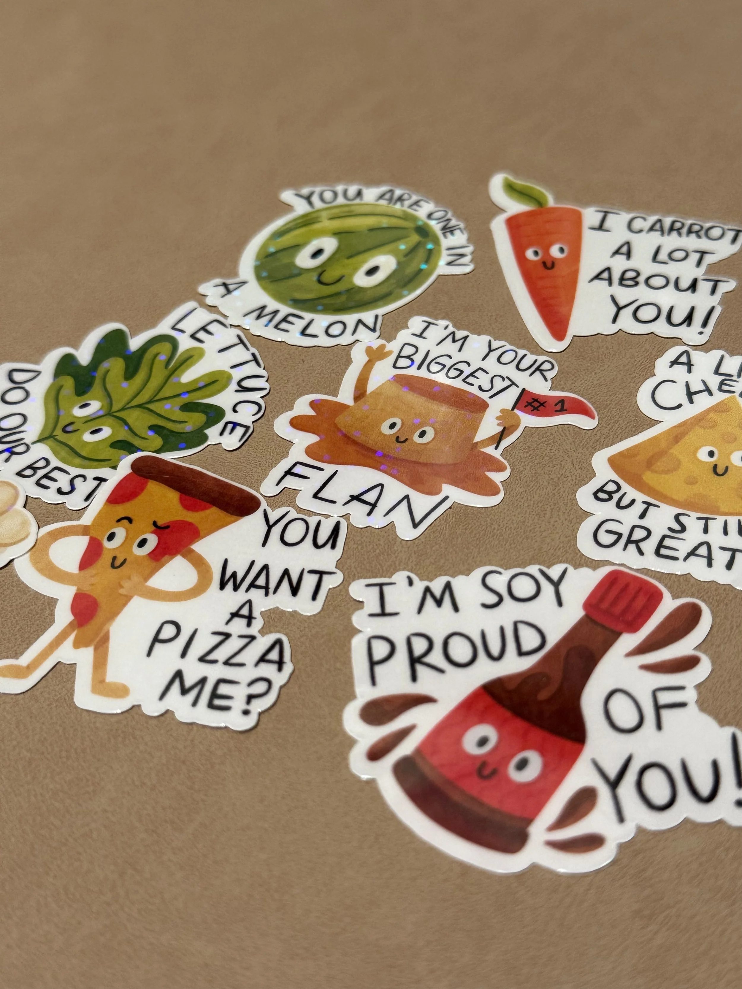 Food Pun Holographic Stickers (Set of 5)