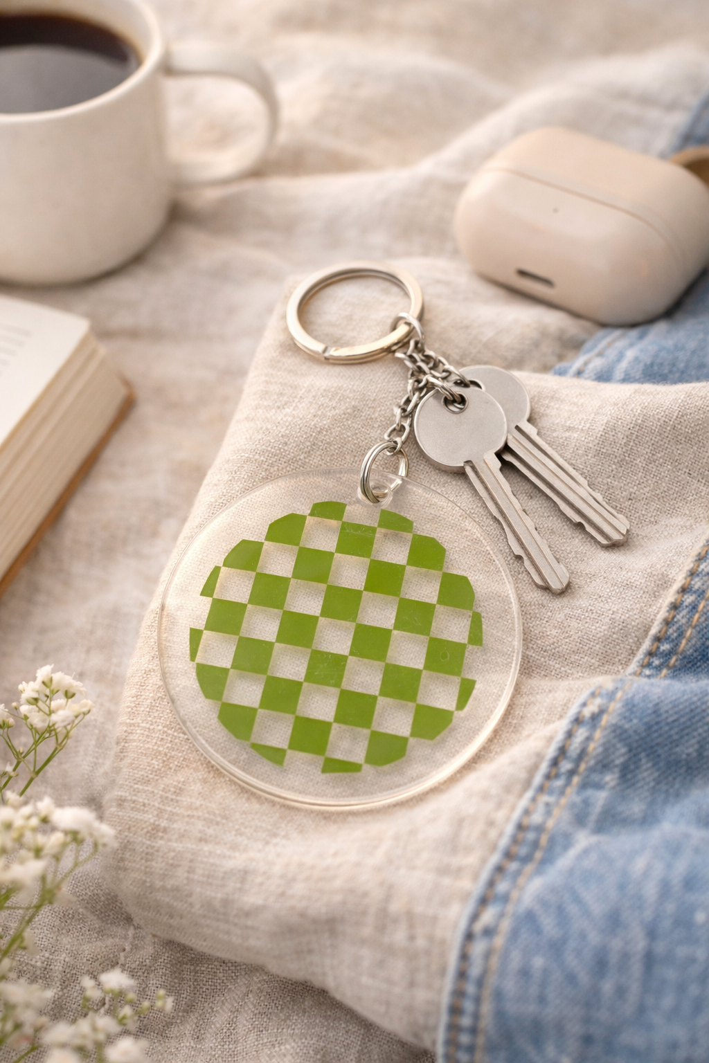 Green Checkered Acrylic Keychain