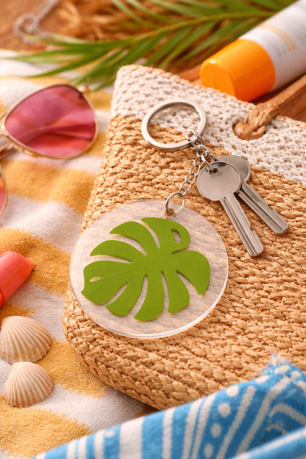Monstera Acrylic Leaf Keychain