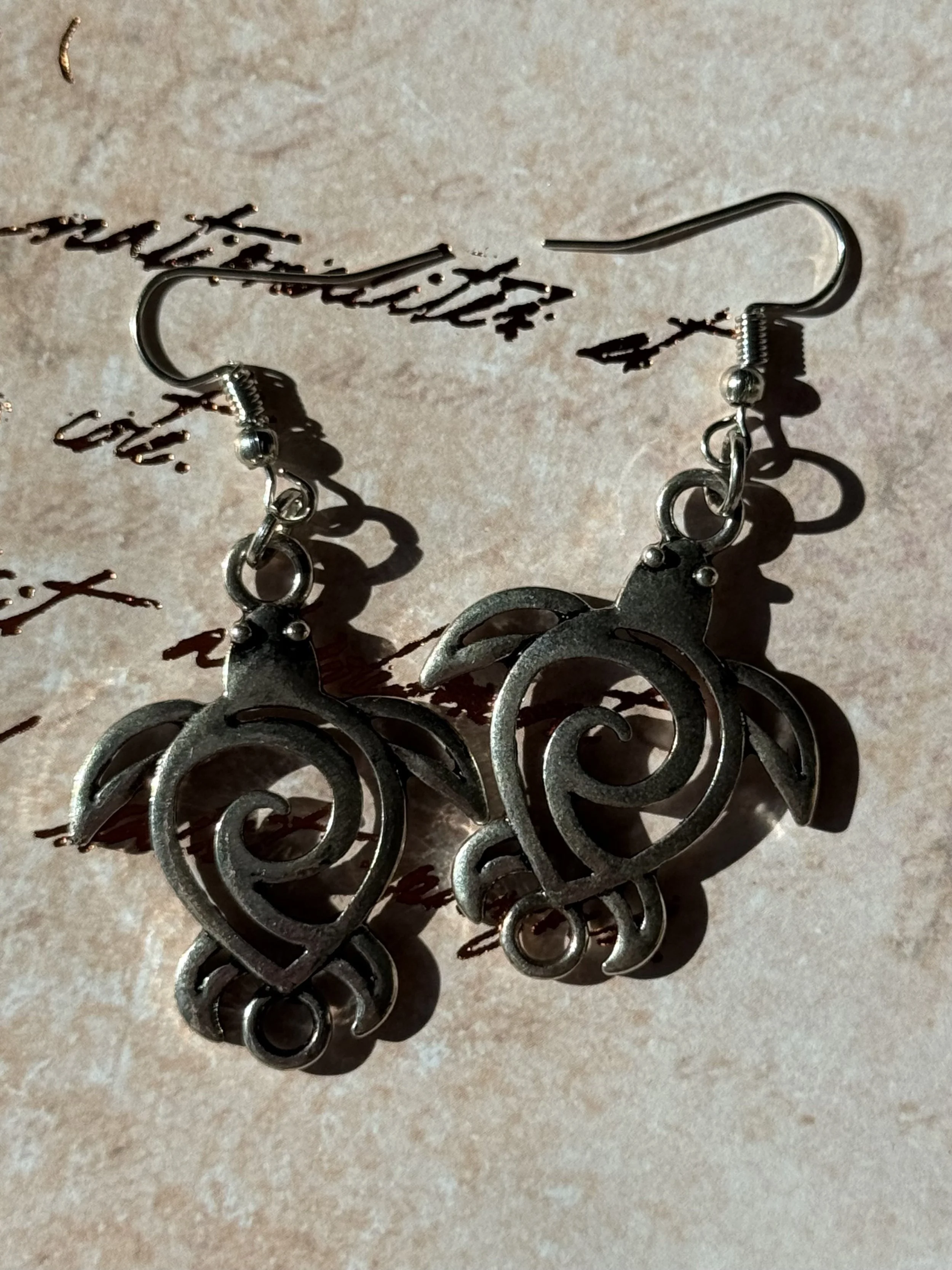Silver Turtle Swirl Earrings