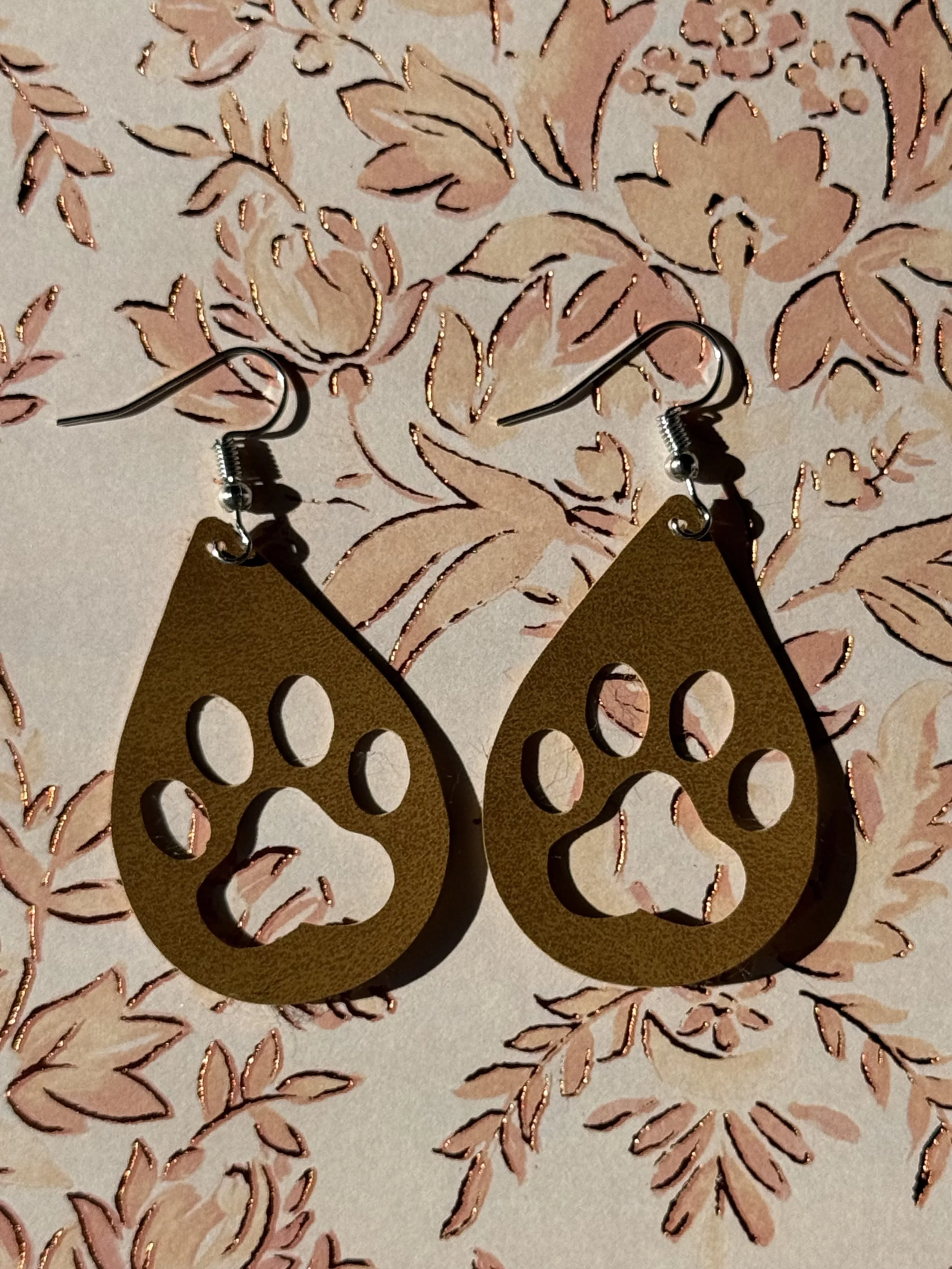 Suede Paw Print Teardrop Earrings