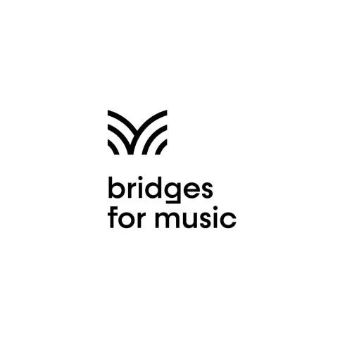 Logo with a stylized bridge made of three lines and the text 'bridges for music' underneath.
