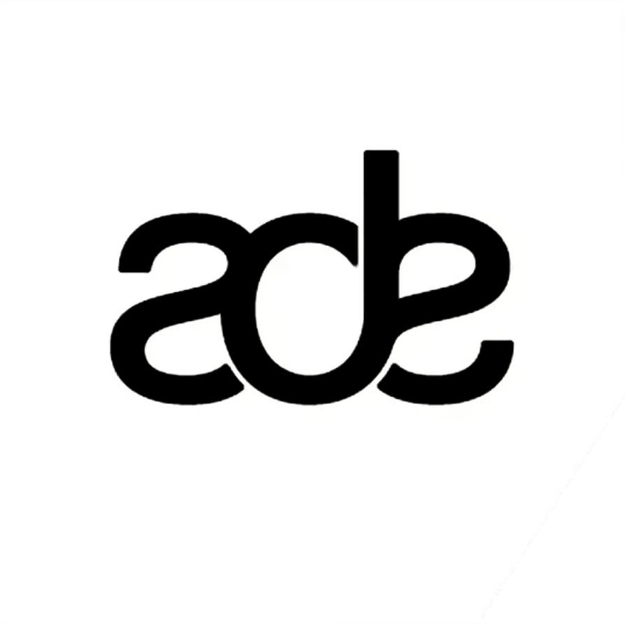 Black lowercase letters a, d, b graphical logo on a white background