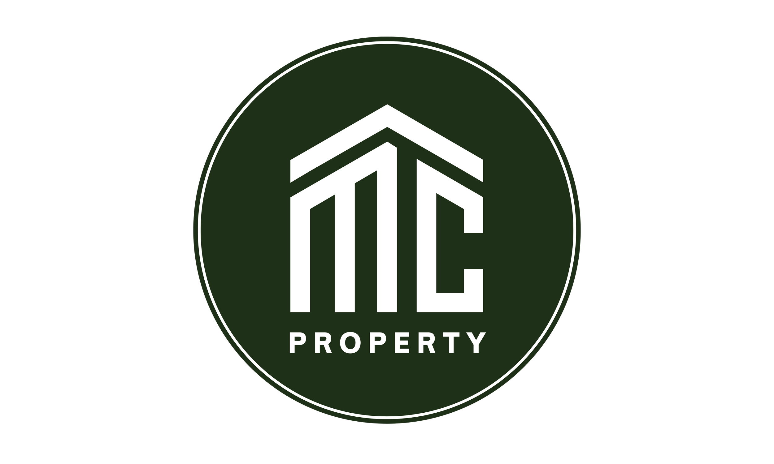 A circular logo with the letters MC stylized to resemble a house, and the word 'PROPERTY' underneath, on a dark background. MC PROPERTY LOGO