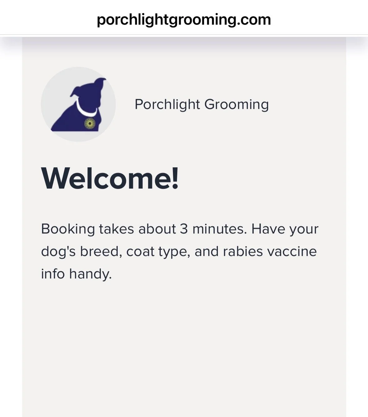 Screenshot of first step of booking process.