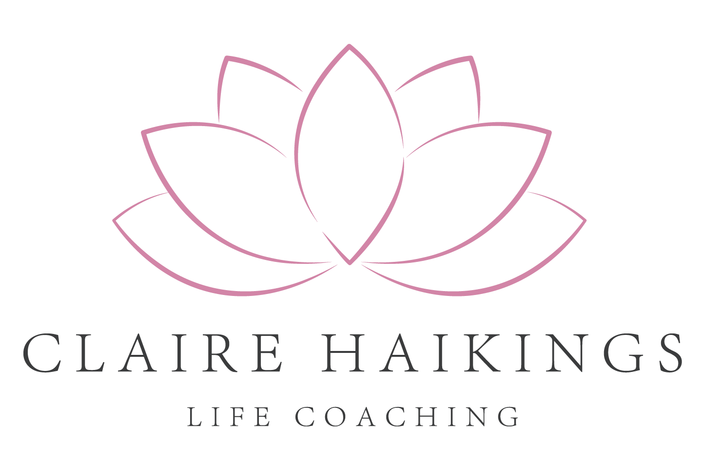A logo with a stylized pink lotus flower and the text "Claire Haikings Life Coaching" beneath it.
