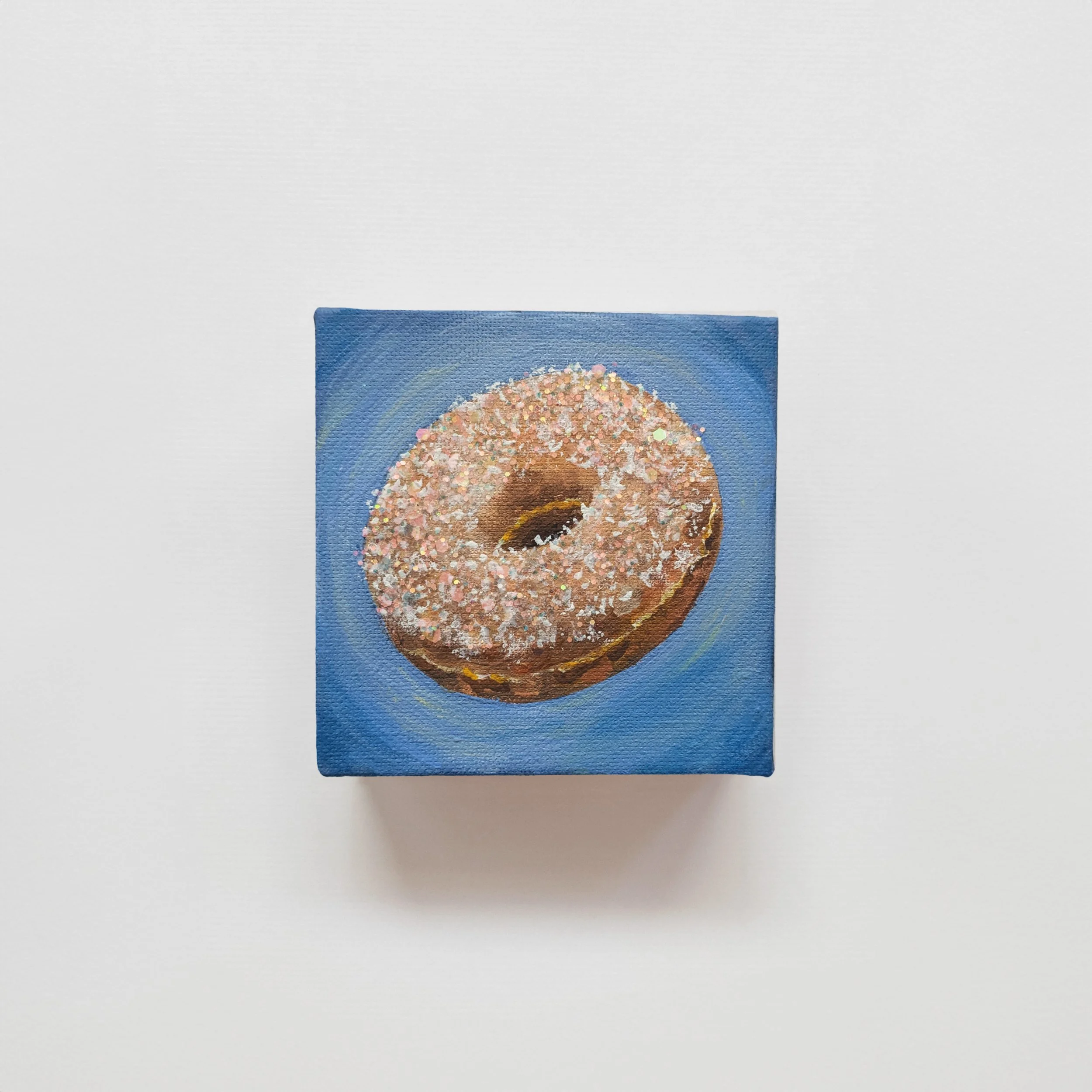4"x4" Donut Painting (Sugar Bits with Glitter, on Sky Blue)