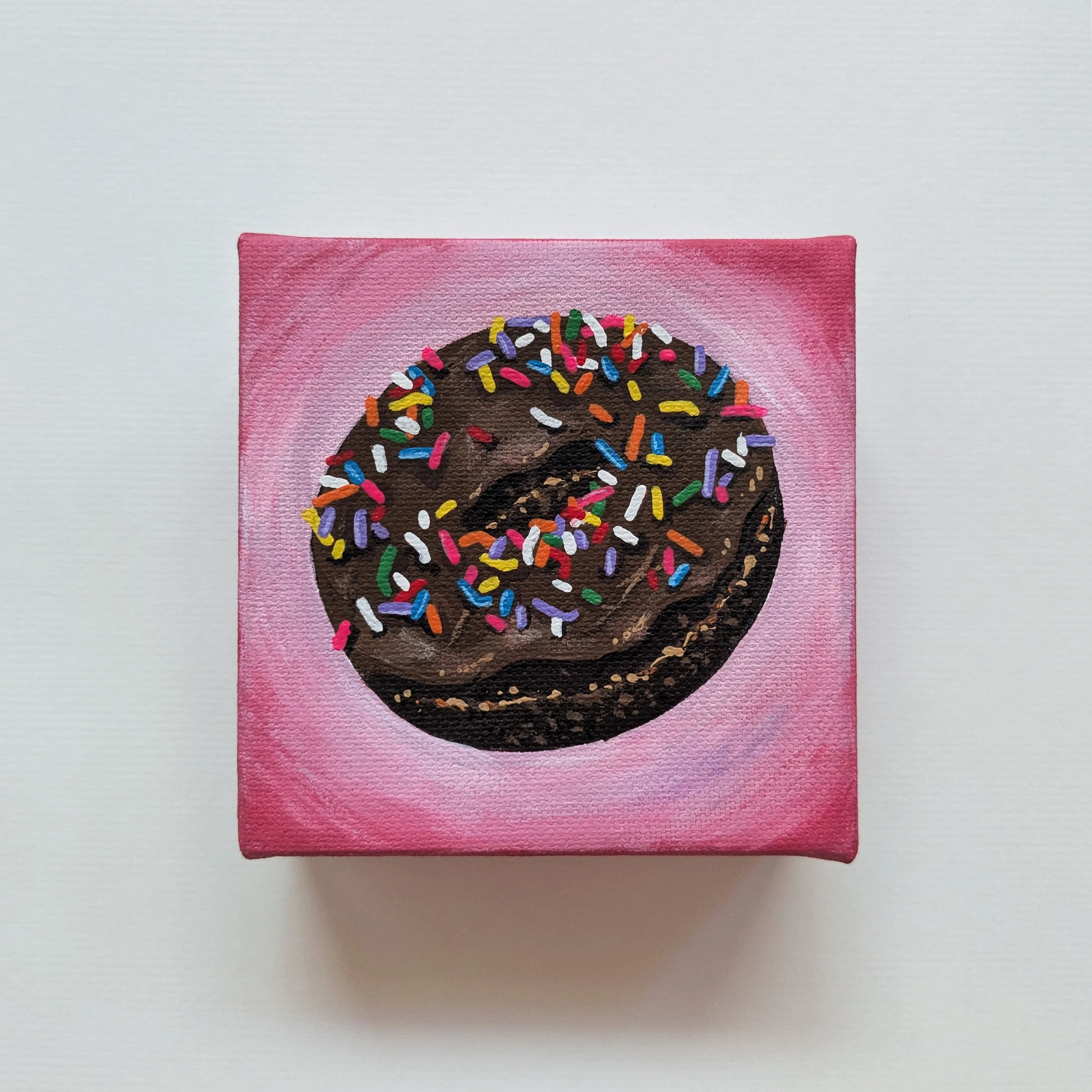 4"x4" Donut Painting (Brownie on Pink, Sprinkles)