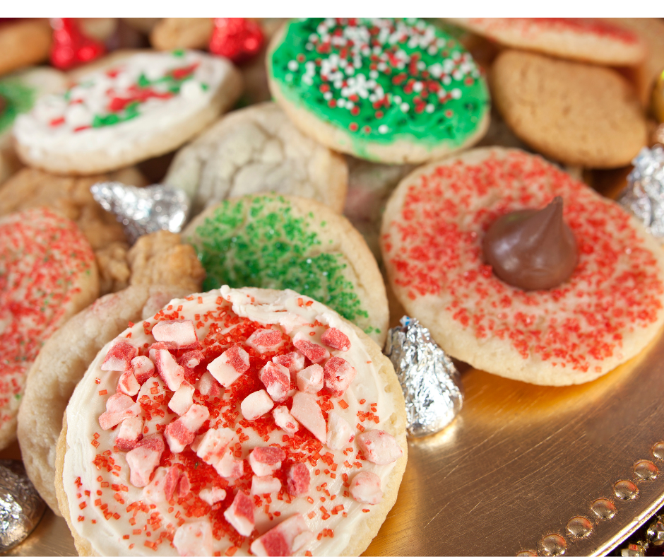 Home-made Christmas cookies on a tray to give as a gift