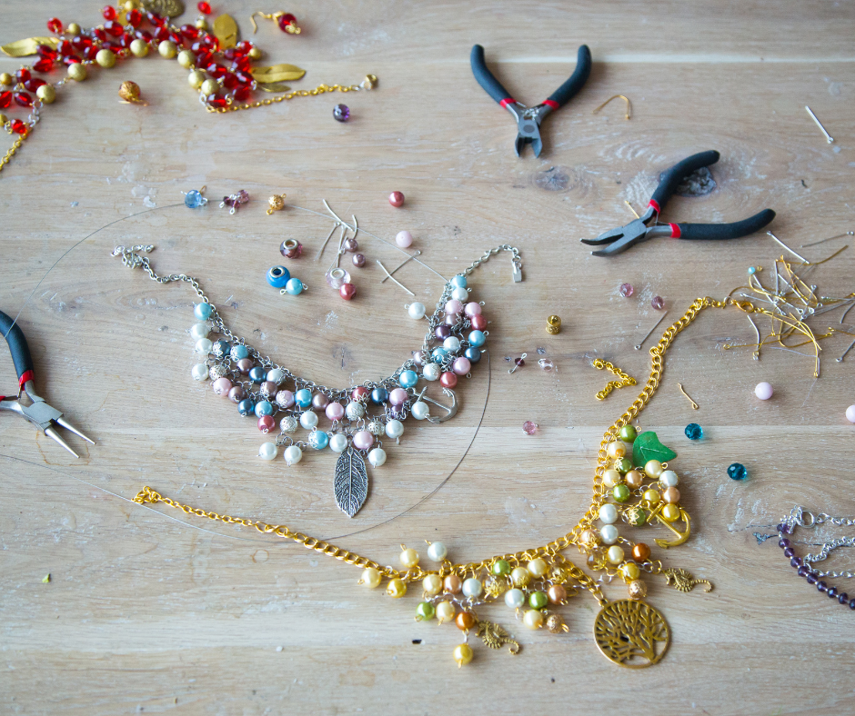 Making necklaces to give away as Christmas presents