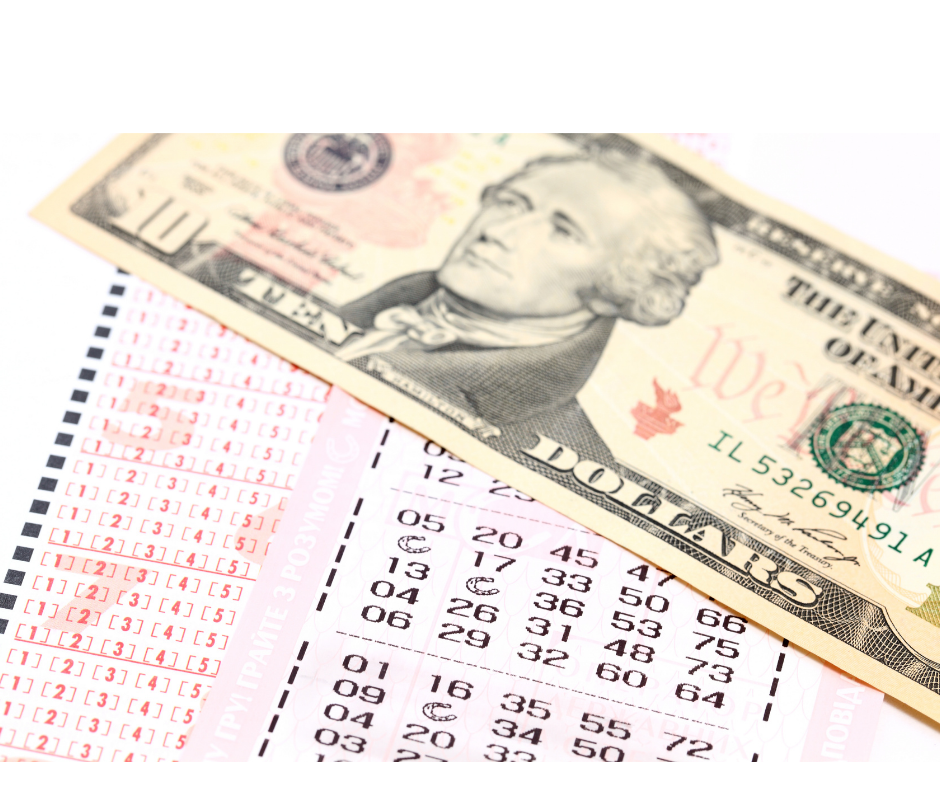 Powerball Lottery Ticket and Ten Dollar Bill