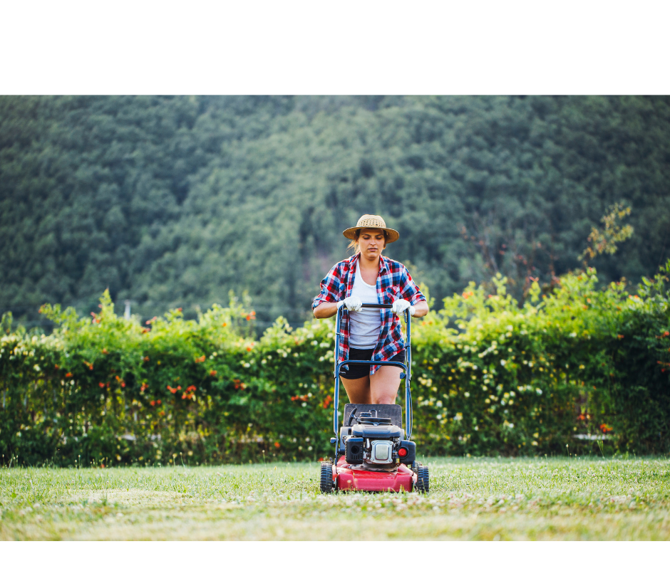 Girl mowing lawn