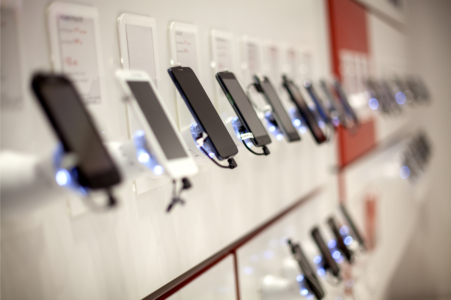 new phones lined up in store
