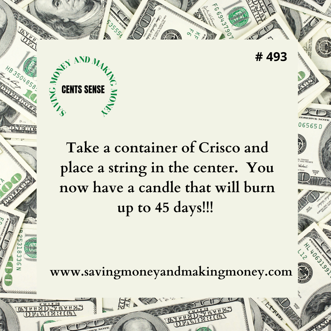 Cents Sense tip use this to have a homemade candle that will last up to 45 days!