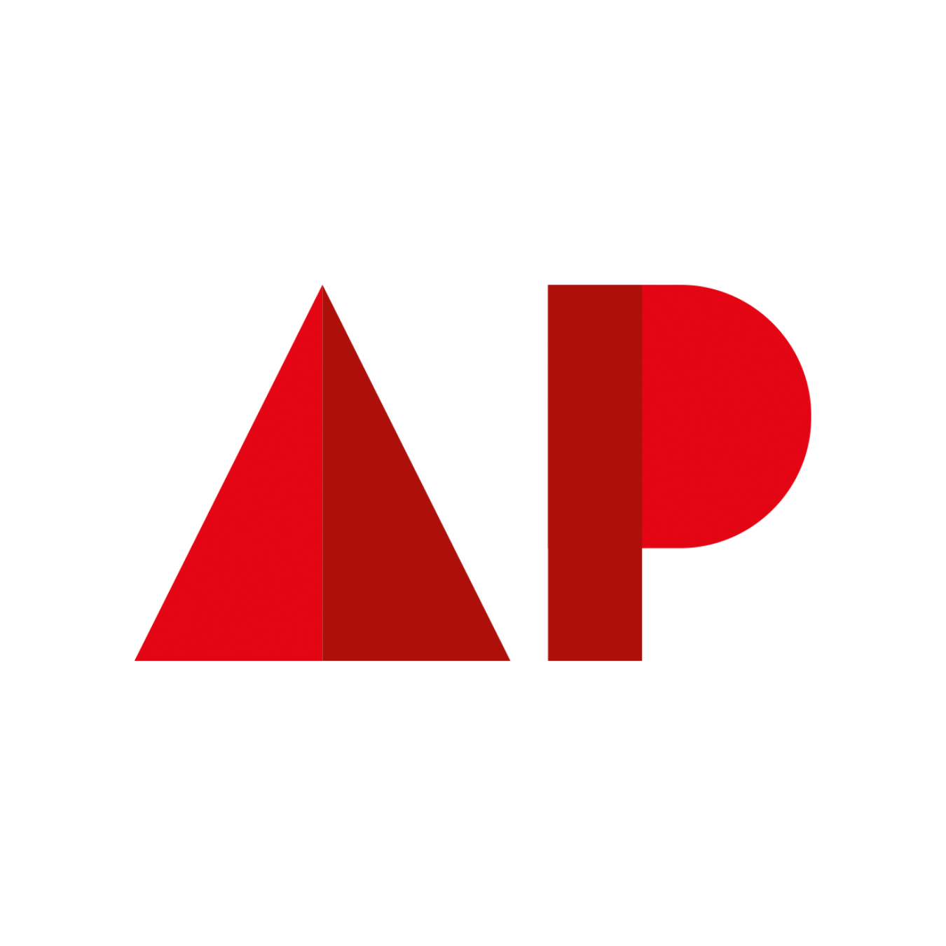 Het logo van het bedrijf 'AIP' met rode geometrische vormen, een rode driehoek en een rode halve cirkel, op een zwarte achtergrond.