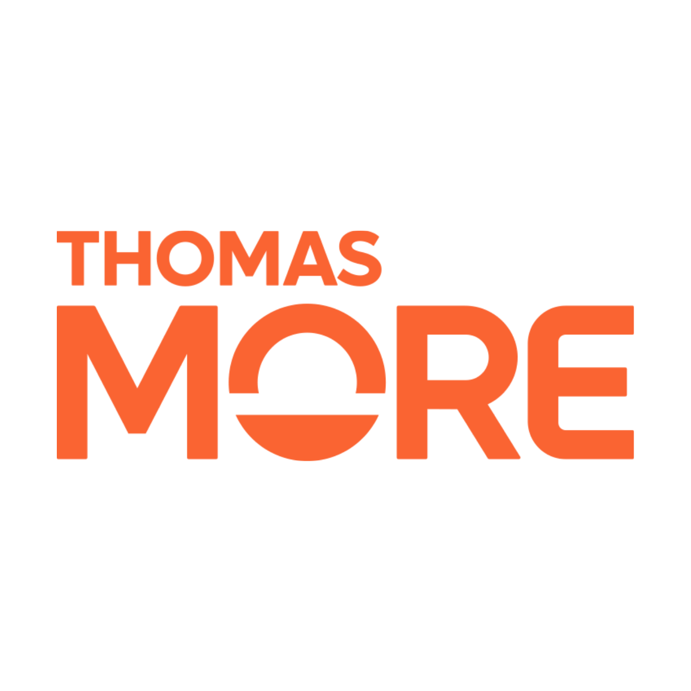 Logo met de tekst 'Thomas More' in oranje, met een halve cirkel in plaats van de letter 'O'.