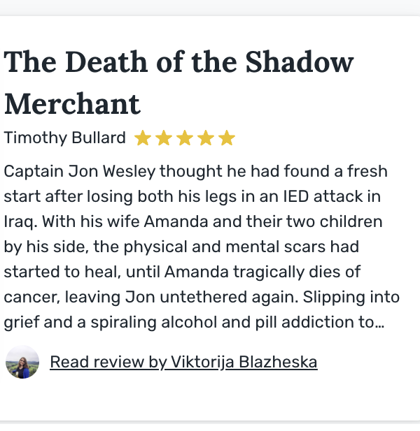 "The Death of the Shadow Merchant" Receives Five-Star Review from Reedsy Discovery