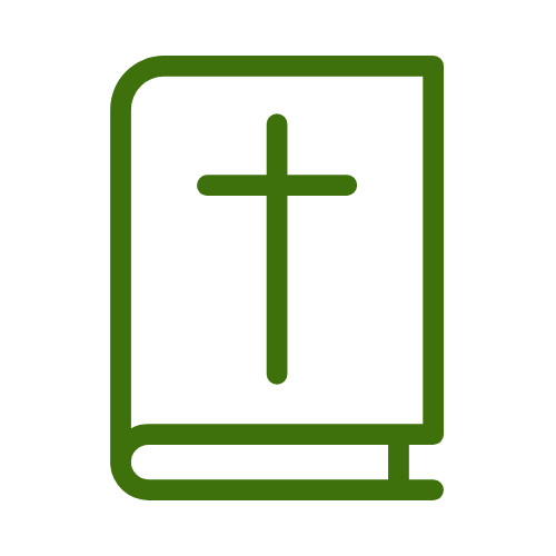 Outline of a closed Bible with a cross on the front cover in green.