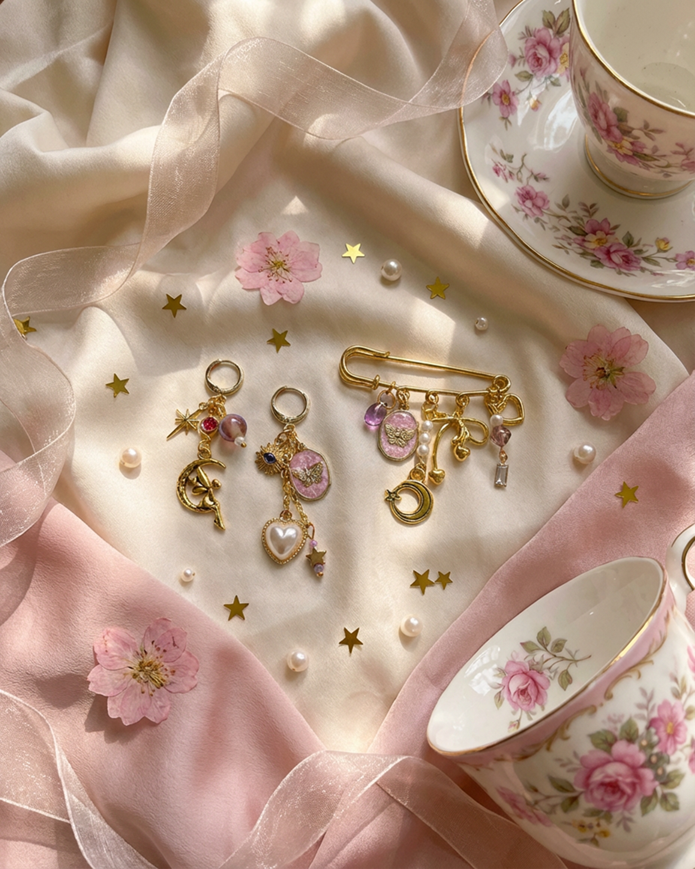 Moonspell Heart Celestial Brooch & Matching Earrings Set