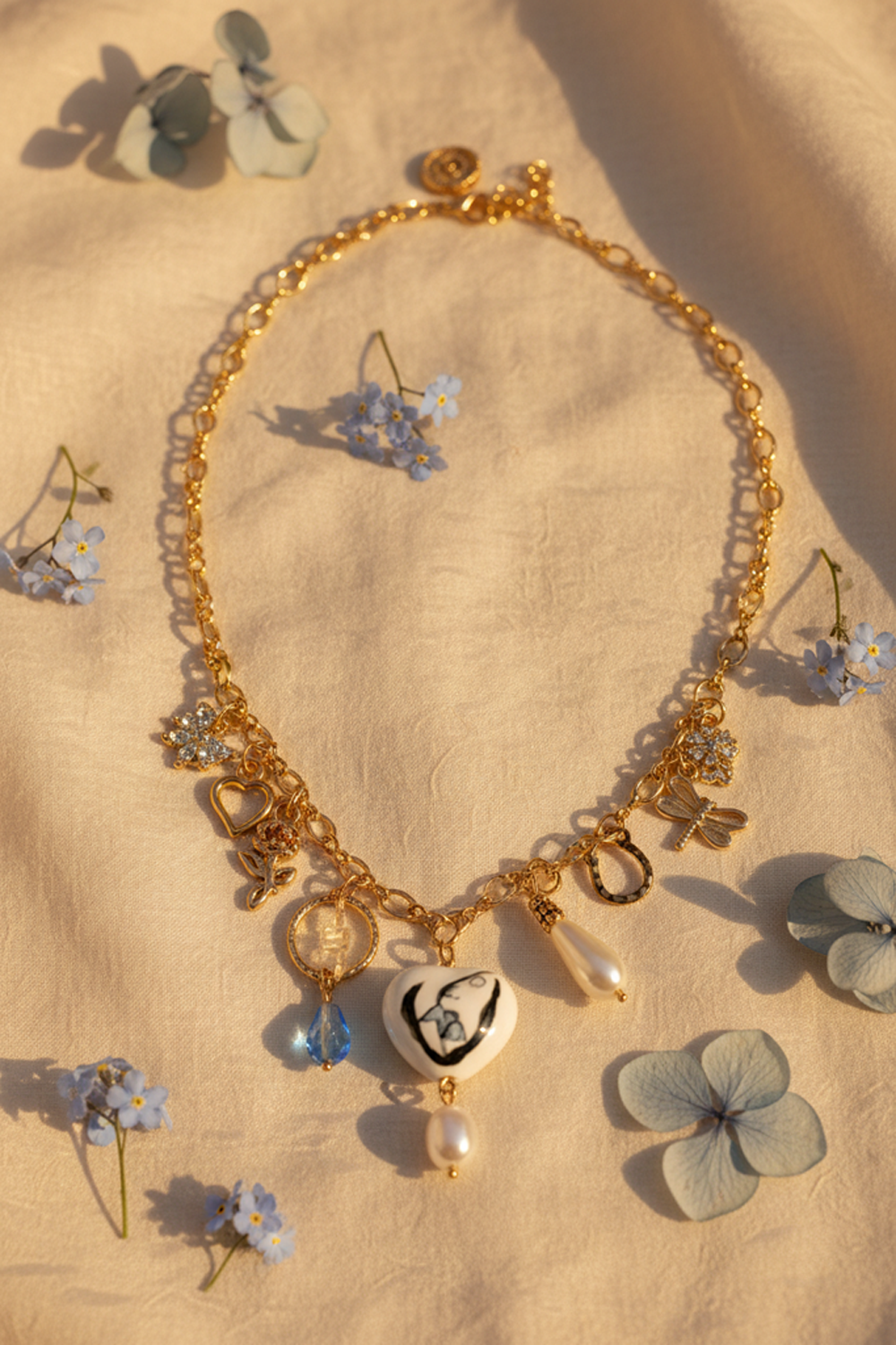 Bluebell Porcelain Heart Necklace