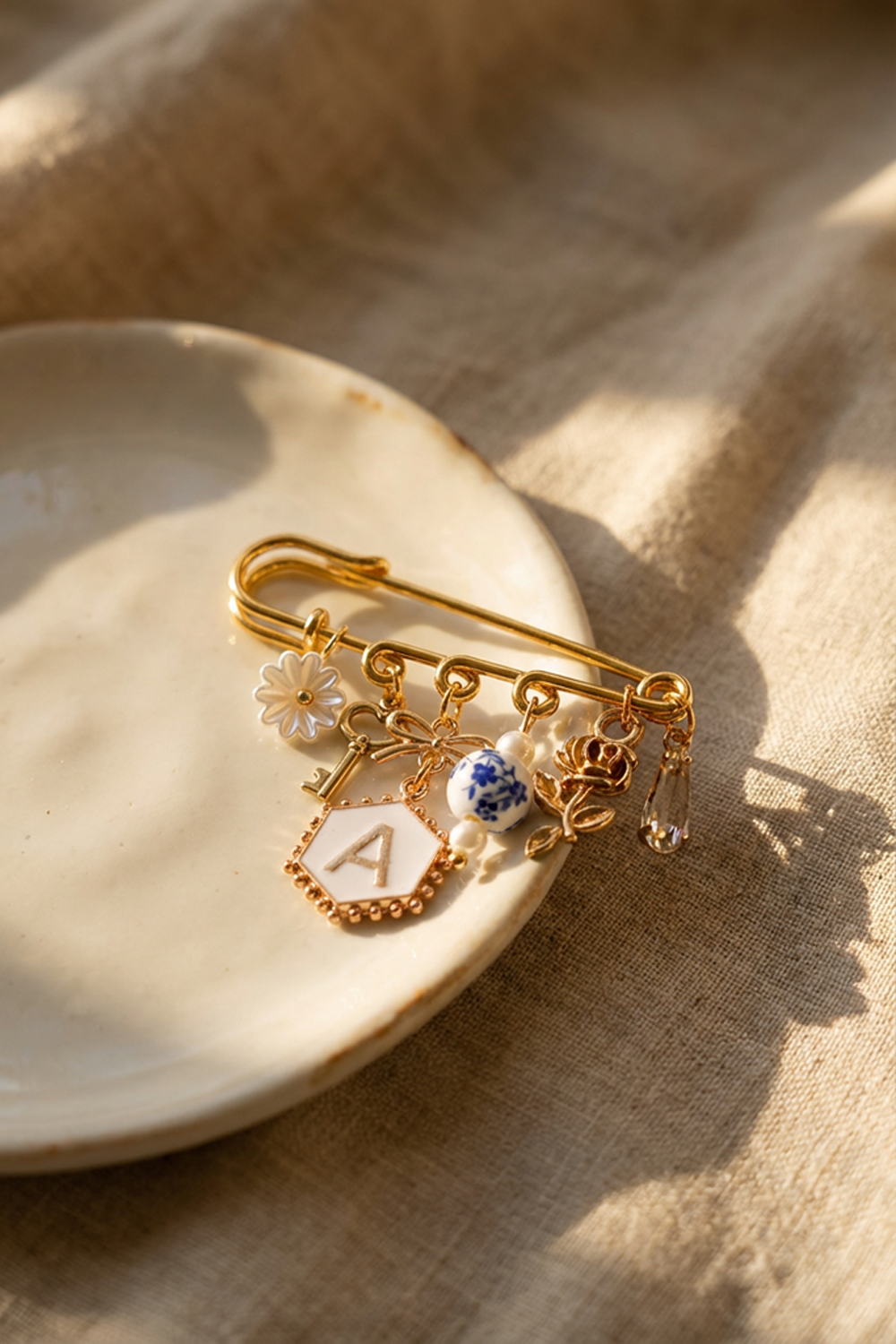 Personalized Initial Charm Brooch