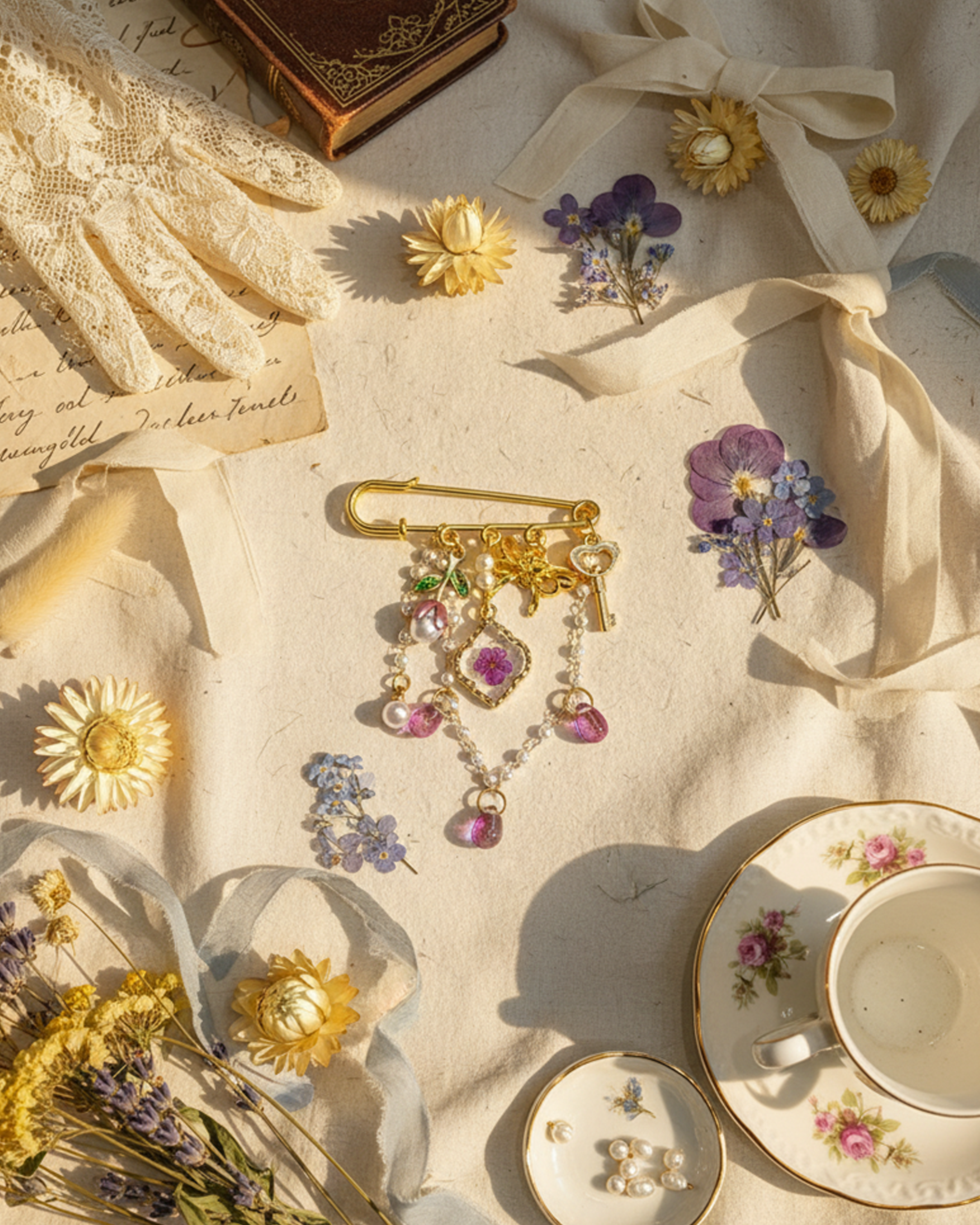 Pearls & Wild Violets Brooch