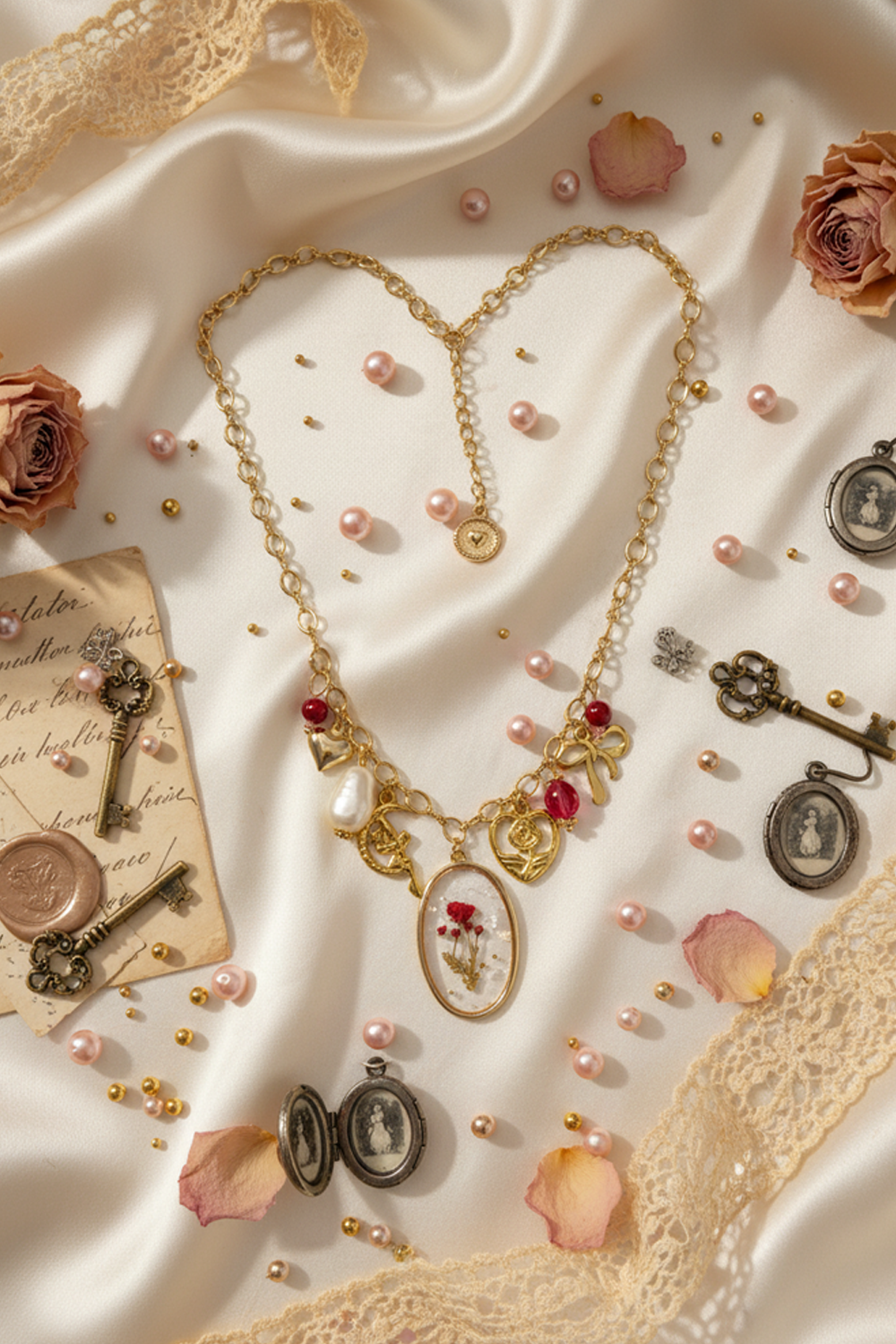 Crimson Meadow Keepsake Necklace