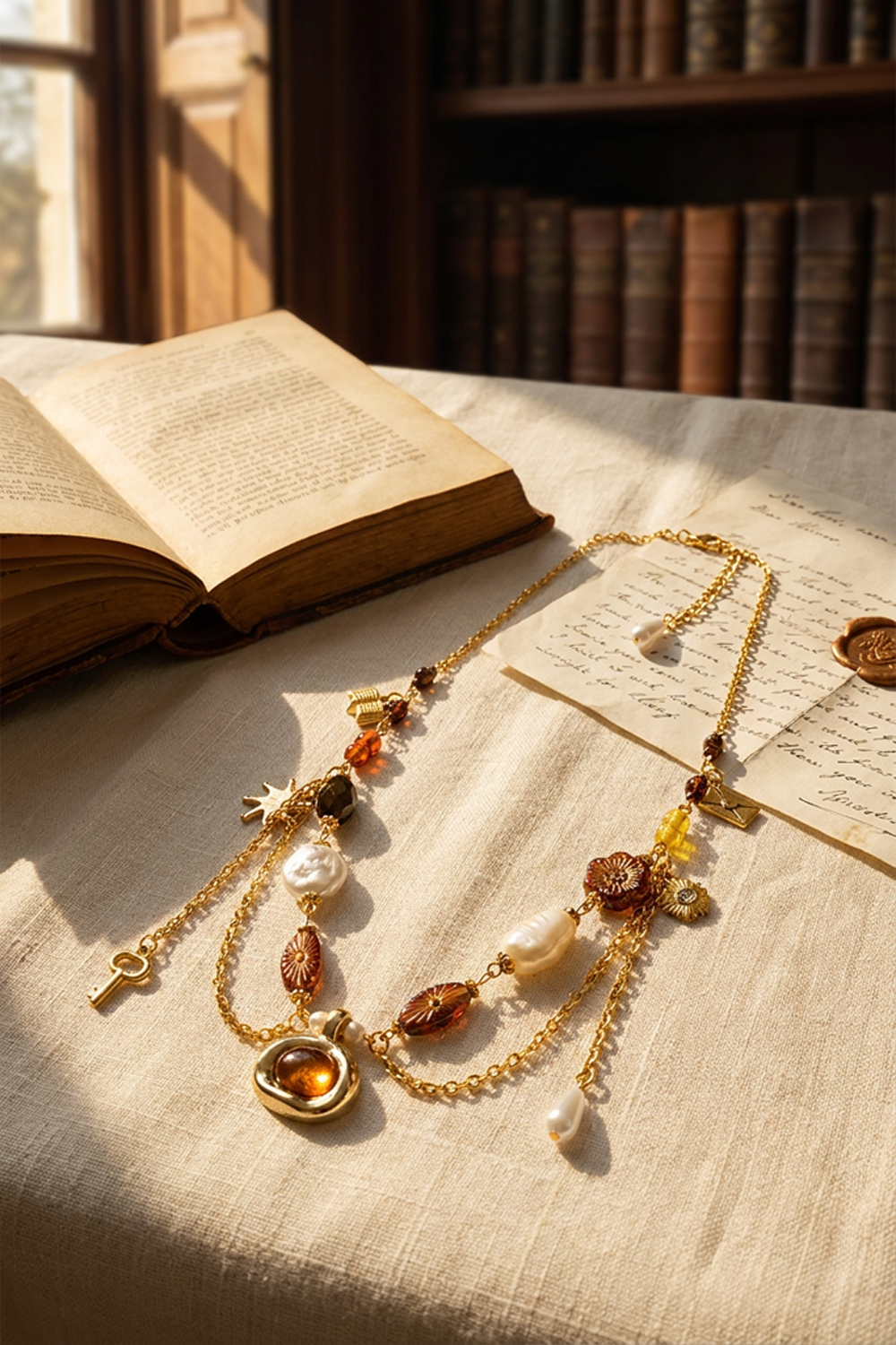 A Letter in Amber Necklace