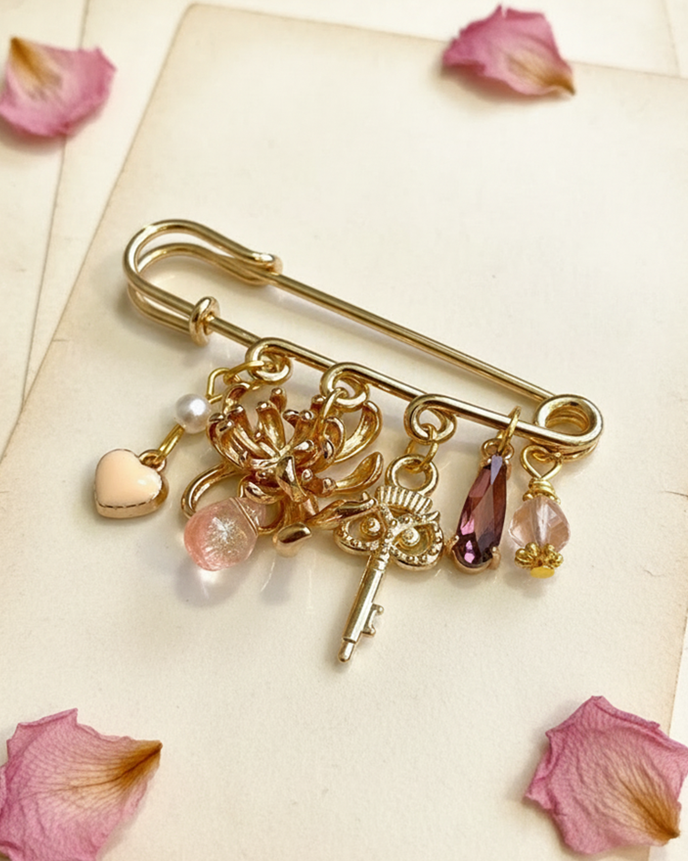 Heirloom Charm Safety Pin Brooch