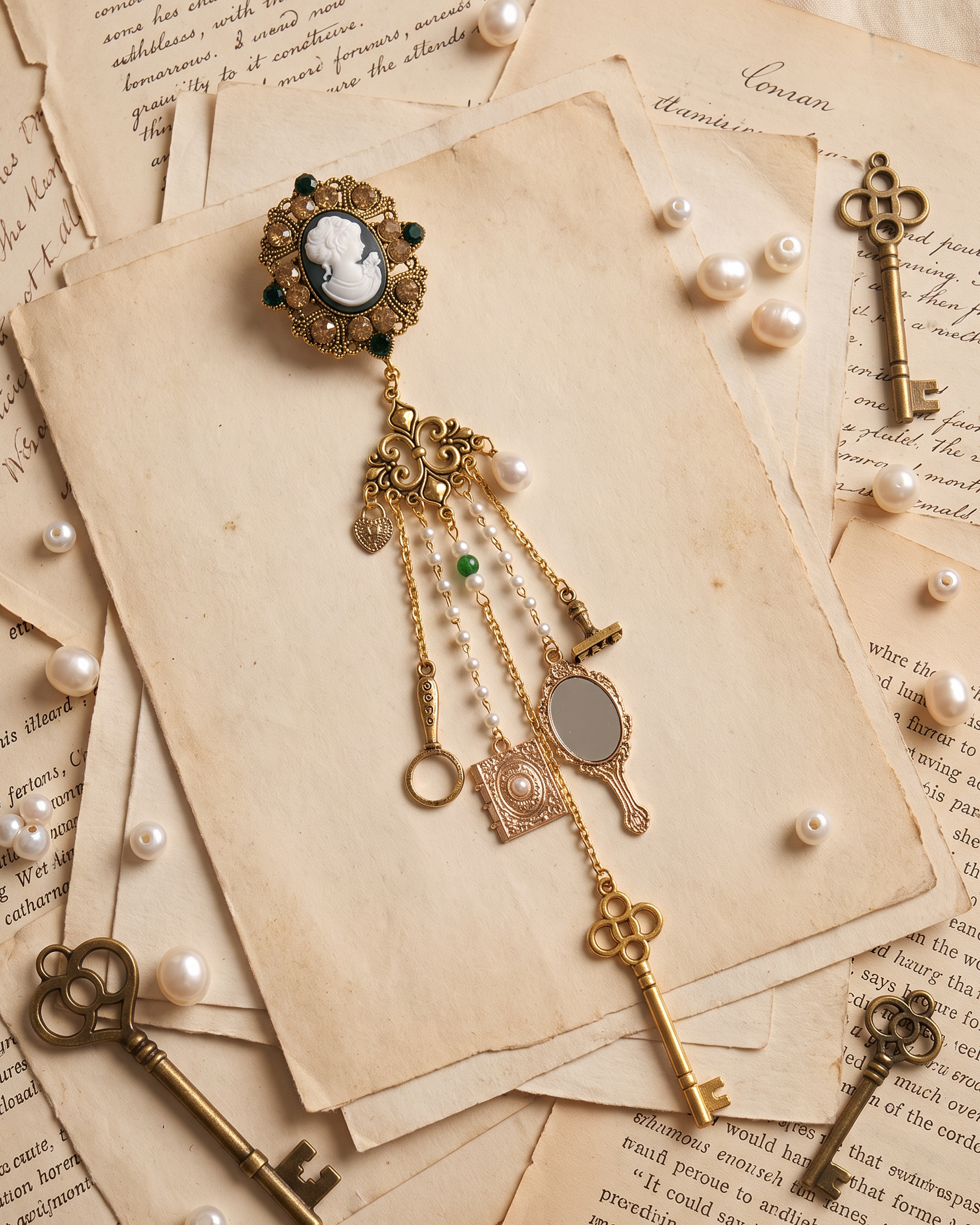 The Librarian's Chatelaine Charm Brooch