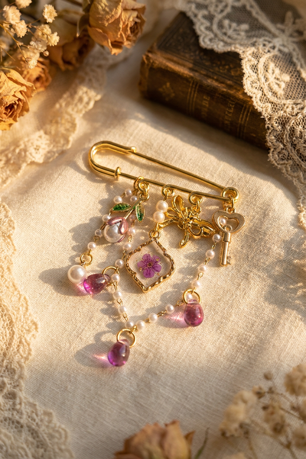 Pearls & Wild Violets Brooch