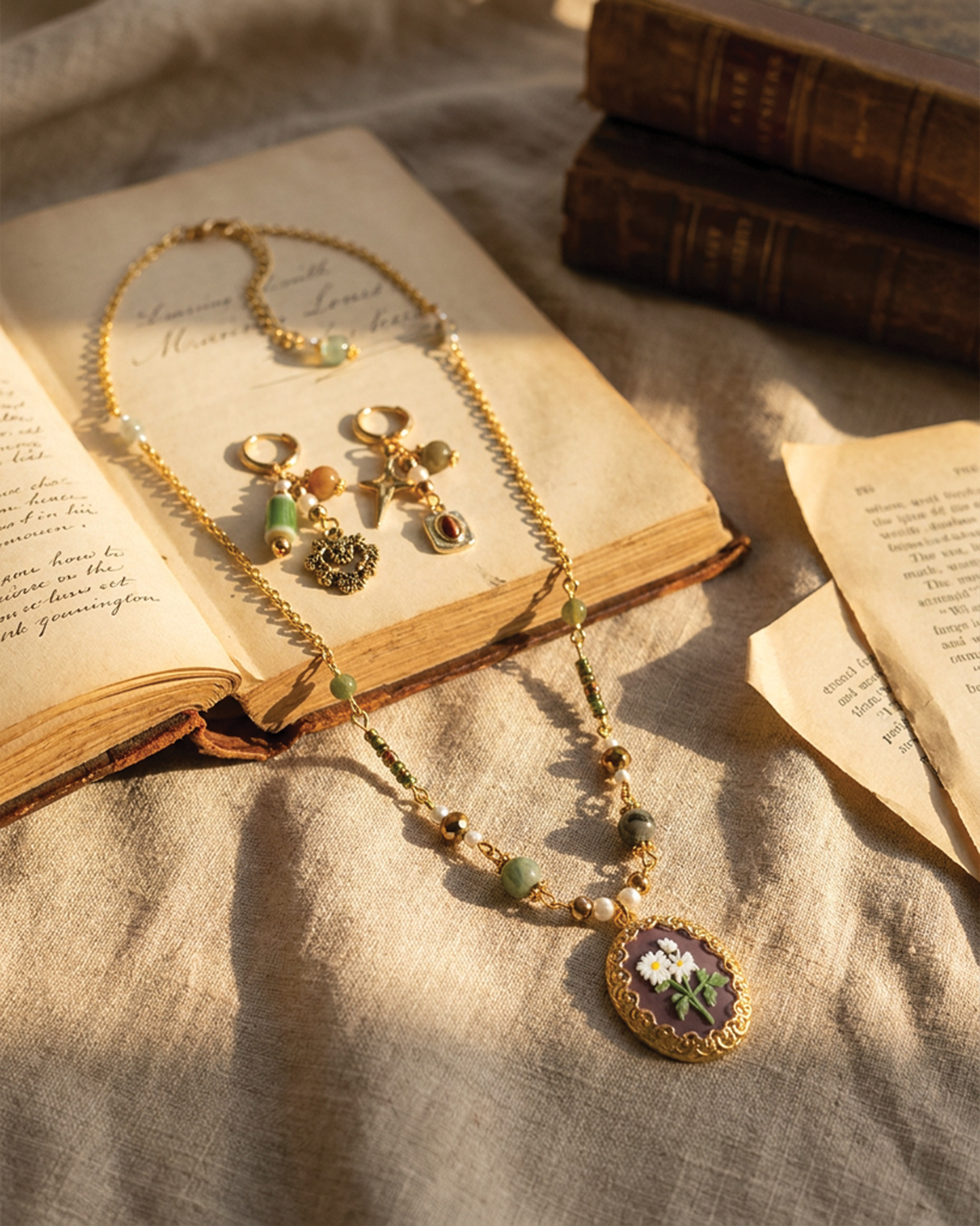 Daisies Between the Pages Earrings and Necklace Set
