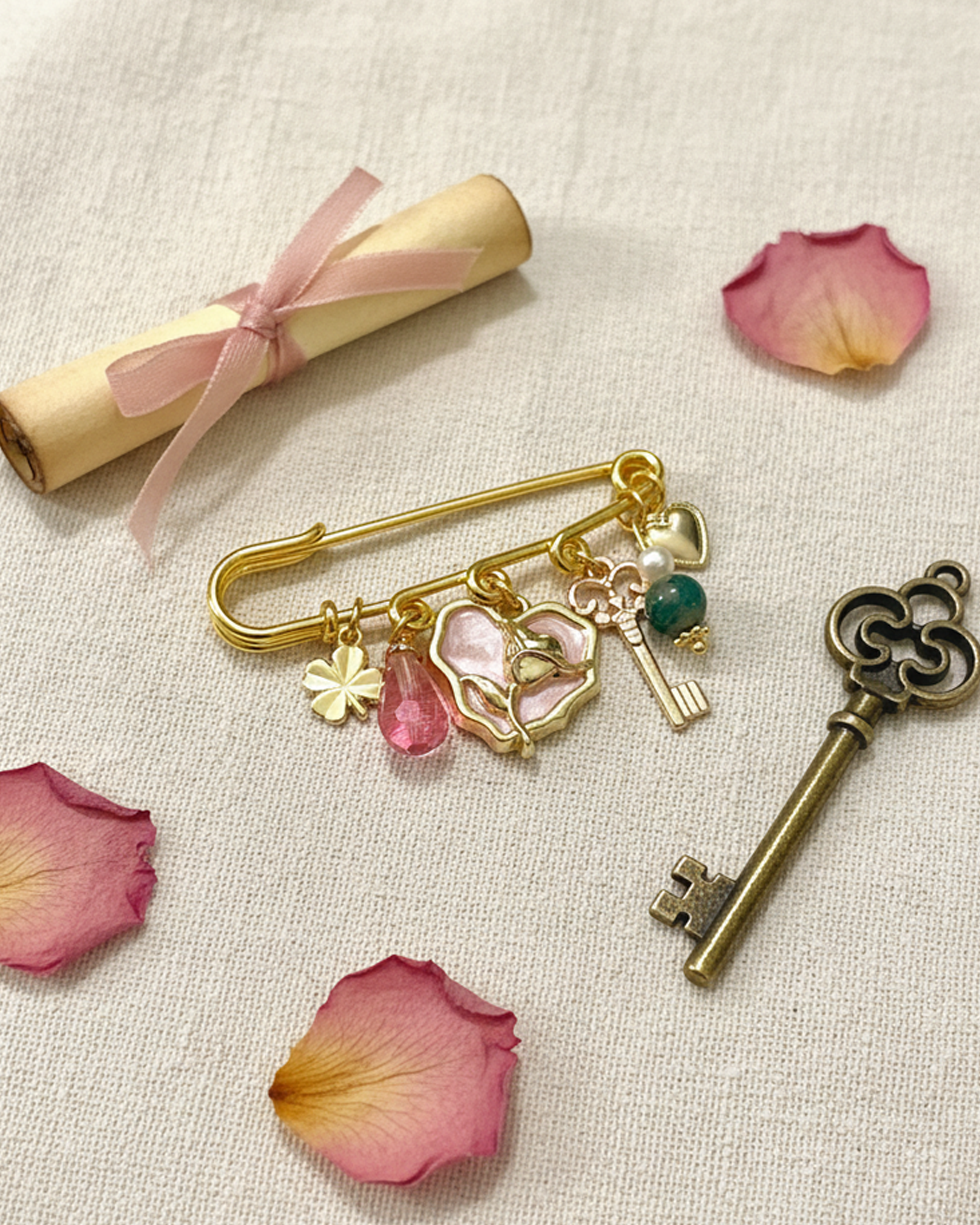 Lucky Heart Safety Pin Brooch