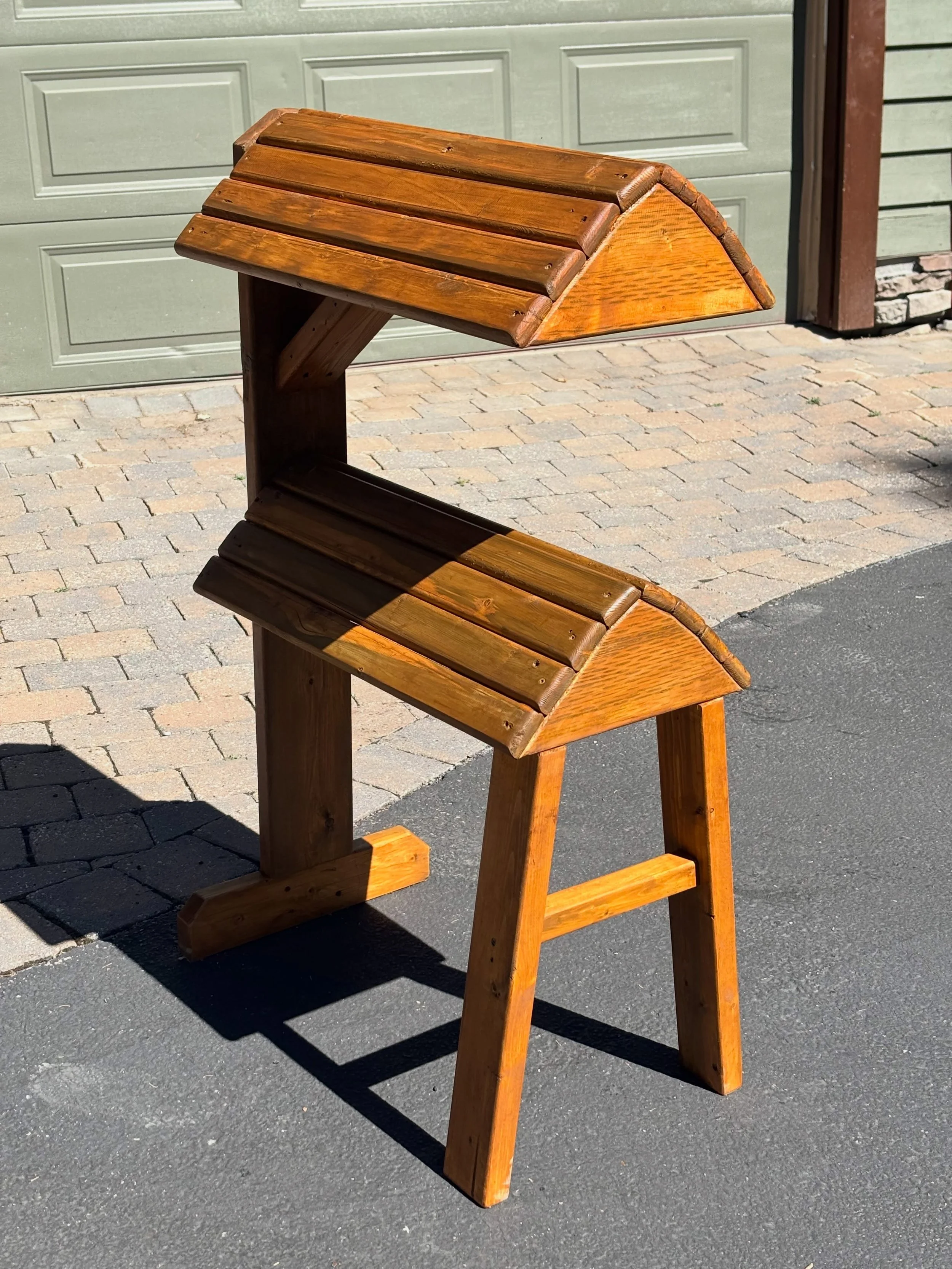 Have a run of furniture to make.

Two-tiered saddle stand for my wife, @ajz1983. Western on top and English down below.