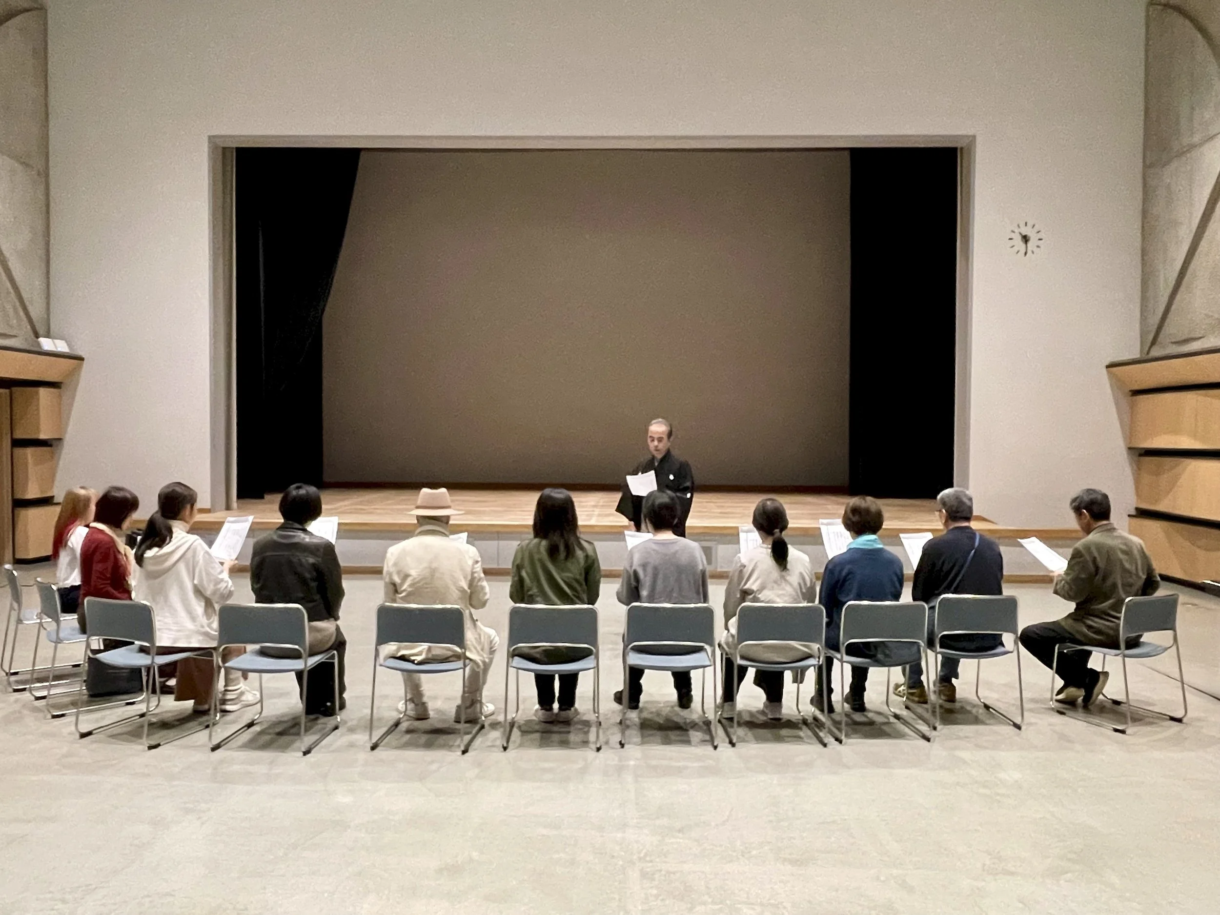 Participants learning Noh chanting during a symposium workshop on Sado Island