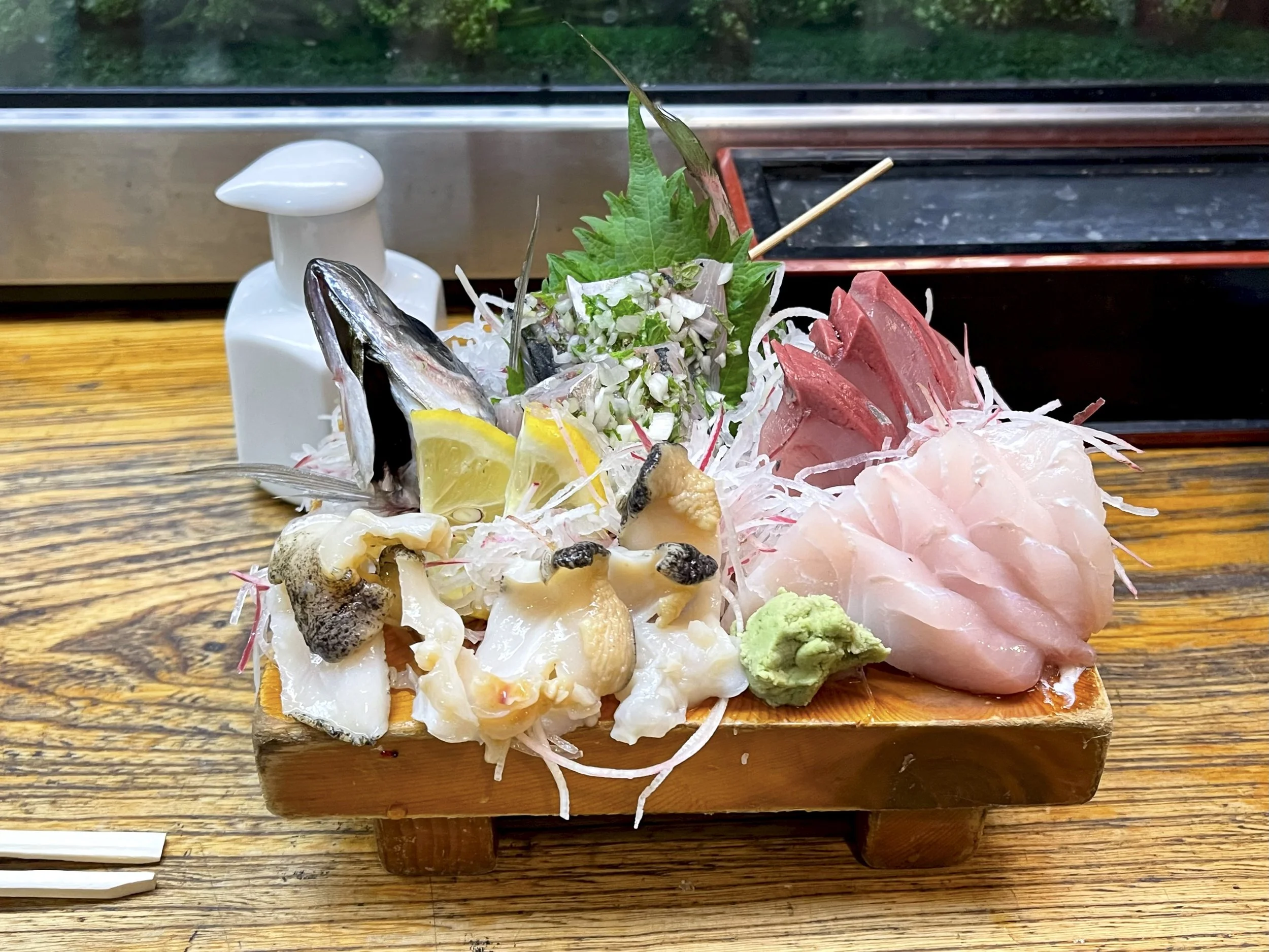 Assorted sashimi served at Gin Sushi on Sado Island