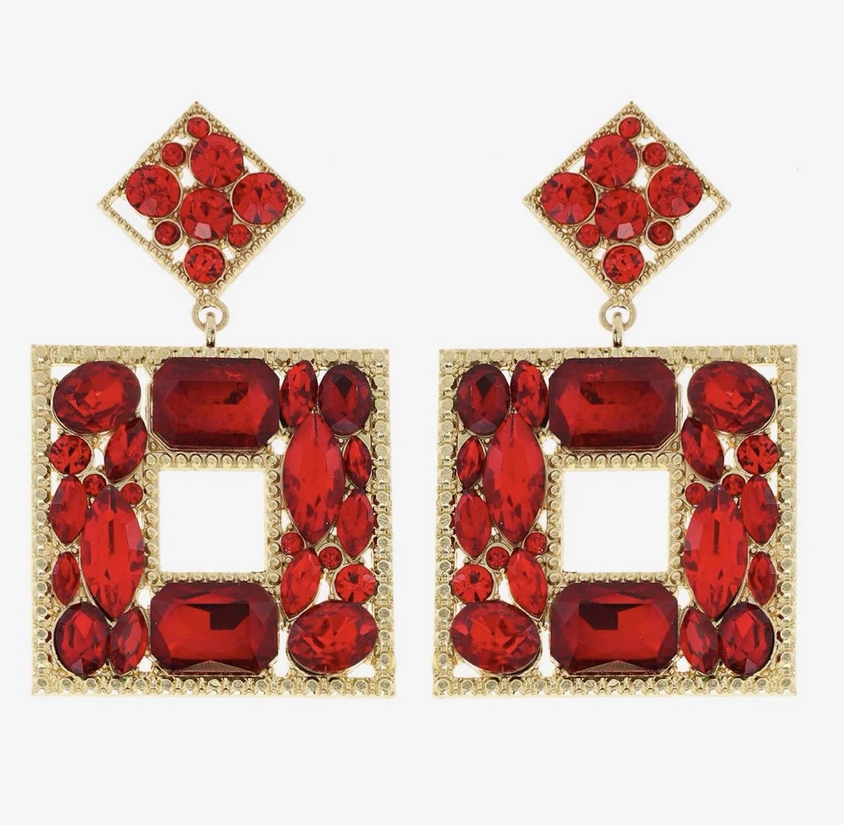 Red Gemstone Statement Earrings