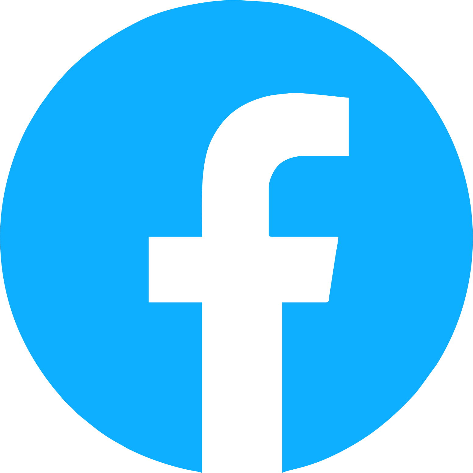 Facebook logo with a blue circle and a lowercase 'f' in black.