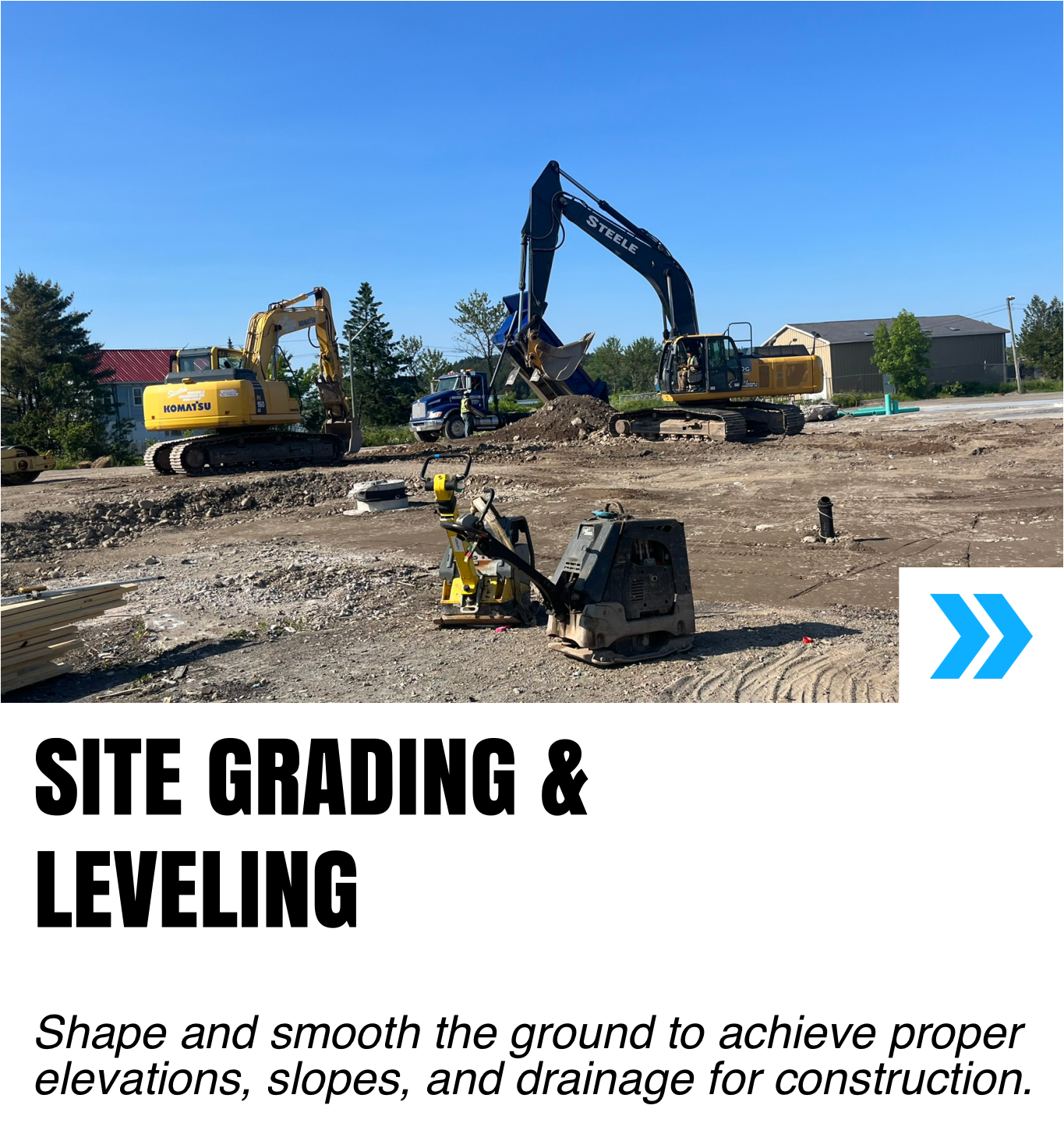 Construction site with excavators and construction equipment, preparing the ground for building development.