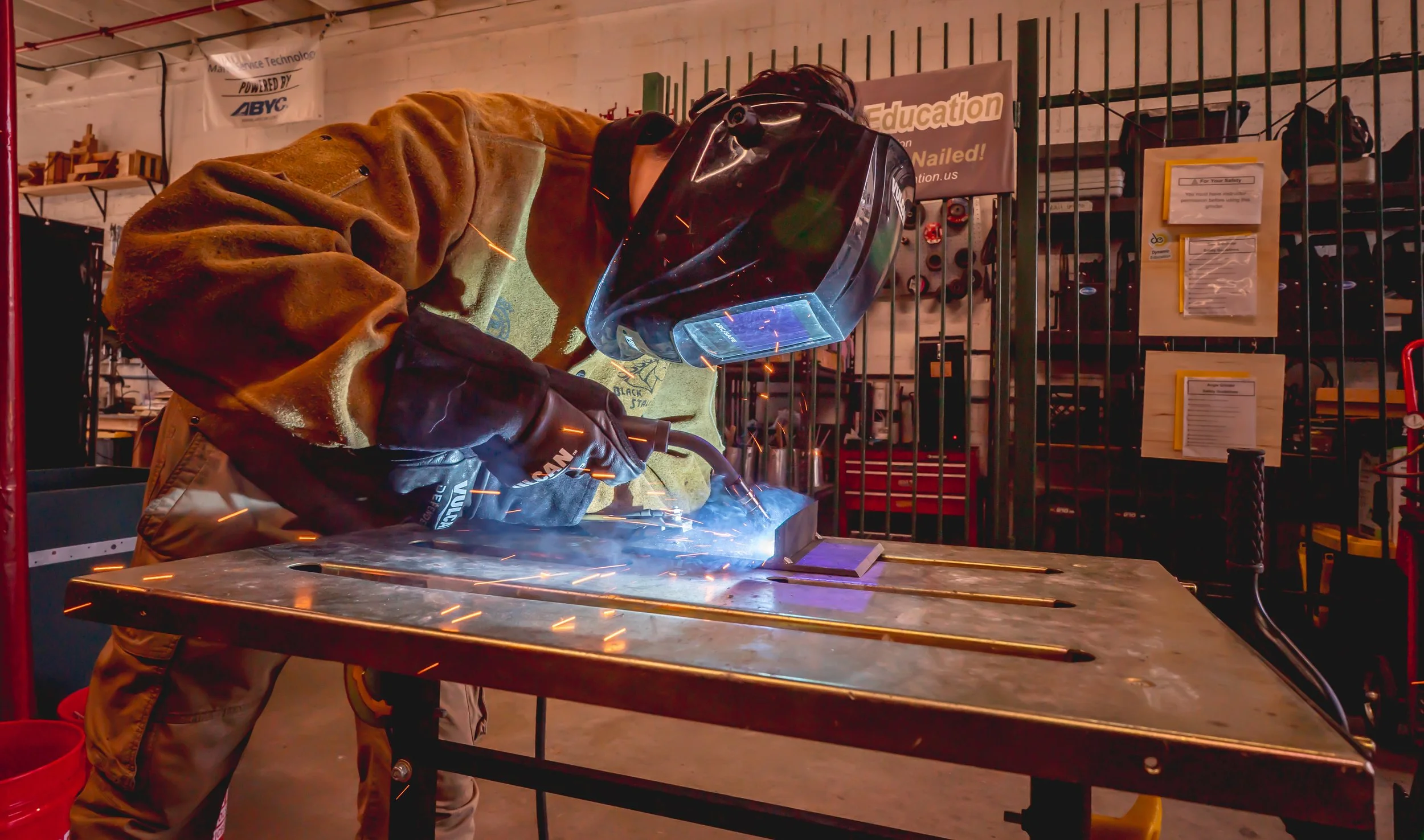 Construction worker building roof