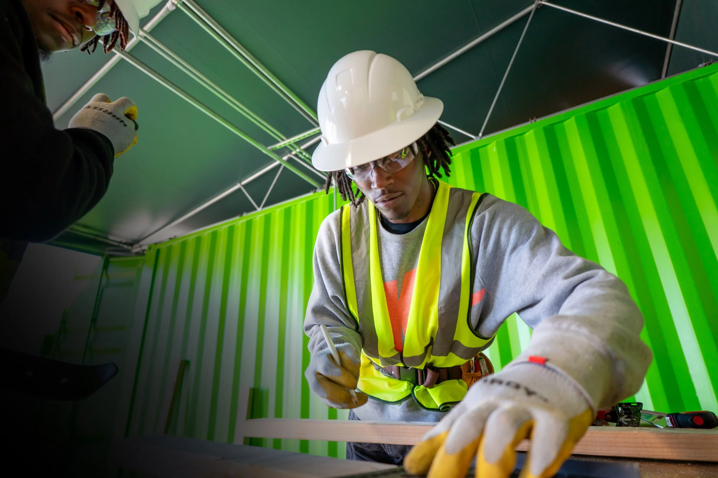 Construction worker with hardhat