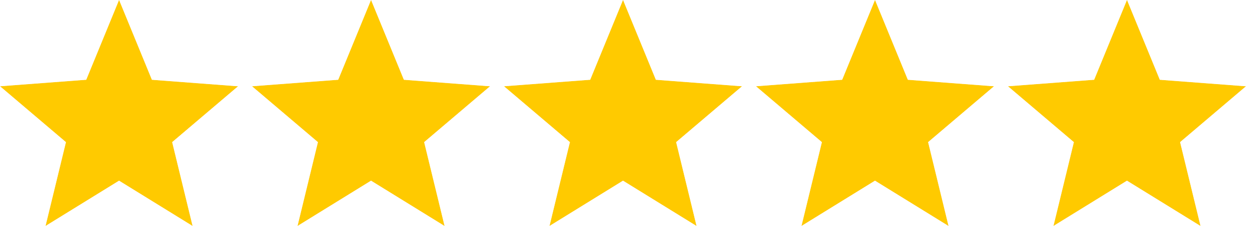 Five gold stars aligned in a row.