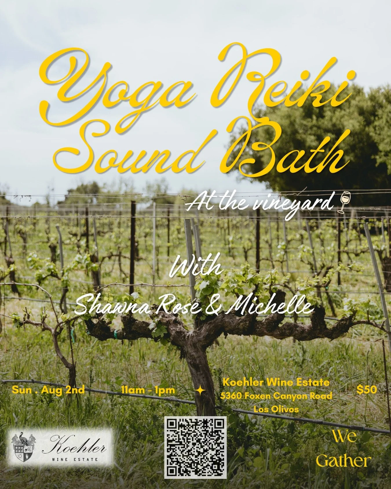 A morning to reconnect&mdash;surrounded by the beauty of the vineyard. 🍇

We&rsquo;re so excited to partner with Koehler Wine Estate for a special Yoga, Reiki &amp; Sound Bath experience in the heart of Los Olivos.

Join Shawna Rose &amp; Michelle a