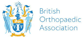 Logo of the British Orthopaedic Association featuring a coat of arms with a crown, lions, and a shield, alongside the text 'British Orthopaedic Association'.